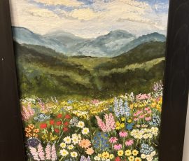Blue Ridge Mountain Landscape acrylic painting with mountains and wildflowers